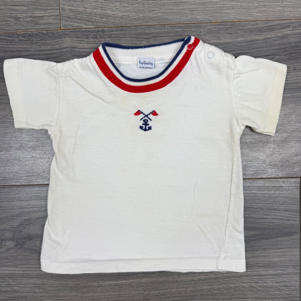 Vintage Kendale Baby Tee 70s Nautical Anchor USA Made RWB Patriotic 6–12M